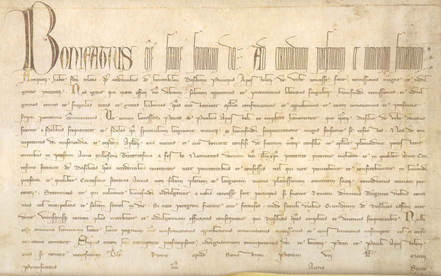 Jubilee 1330 – The original version of Boniface VIII’s papal bull that proclaims the first Jubilee indulgence